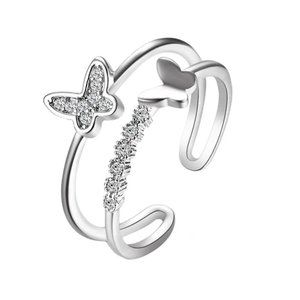 ❤️ Double Butterfly Adjustable Ring 925 Sterling Silver